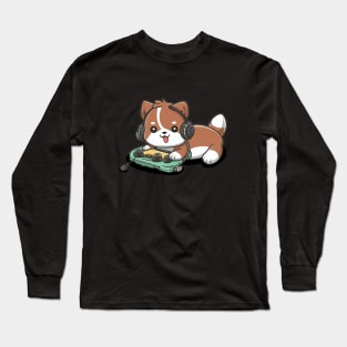 Happy cute dog chilling and gaming Long Sleeve T-Shirt